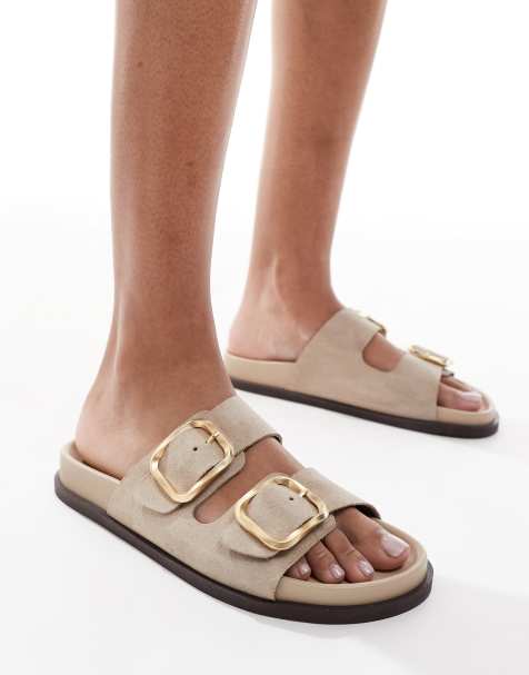 schuh - Tylee - Sandali in camoscio color talpa con doppia fibbia - view 1