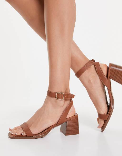 Brown stacked heel outlet sandals