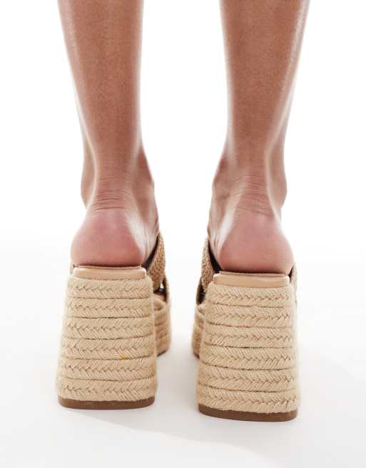 schuh – Valetta – Naturfärgade klacksandaler i raffiabast med kilklackar i espadrillosstil, 2 av 4
