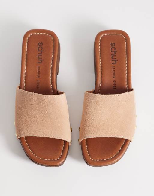 Schuh Verity studded heeled clog in beige suede, 2 of 4