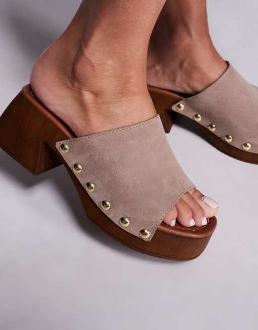 schuh - Via - Cremefarvede træsko-sandaler i ruskind med hæl, 3 af 4