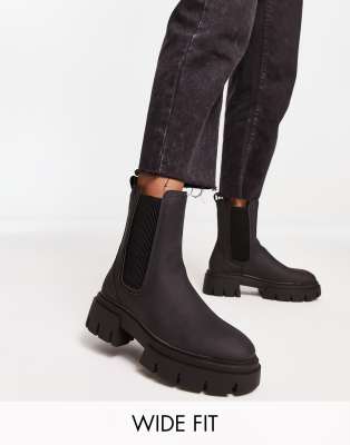 schuh Wide Fit Amaya split sole chunky calf boots in black | ASOS