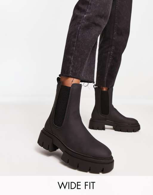 Schuh Wide Fit Amaya split sole chunky calf boots in black | ASOS