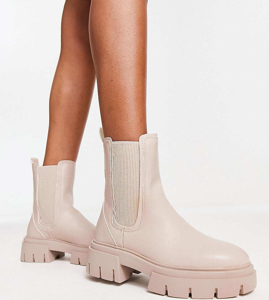 Schuh Wide Fit Amaya split sole chunky calf boots in natural-White