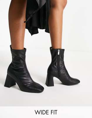 SCHUH WIDE FIT BELLA HEELED SOCK BOOTS IN BLACK