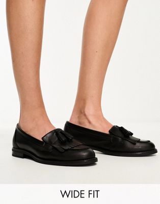 schuh Wide Fit Compass tassel loafers in black leather | ASOS