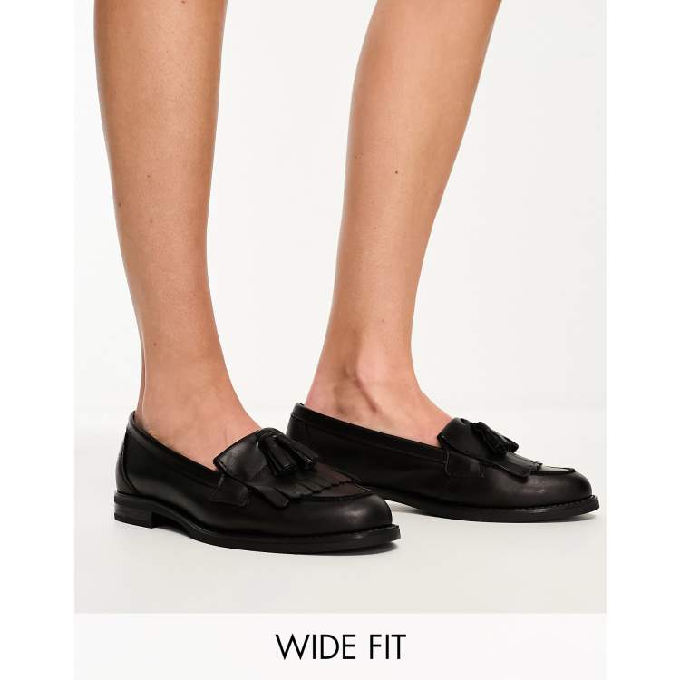 Black leather loafers womens wide sale fit