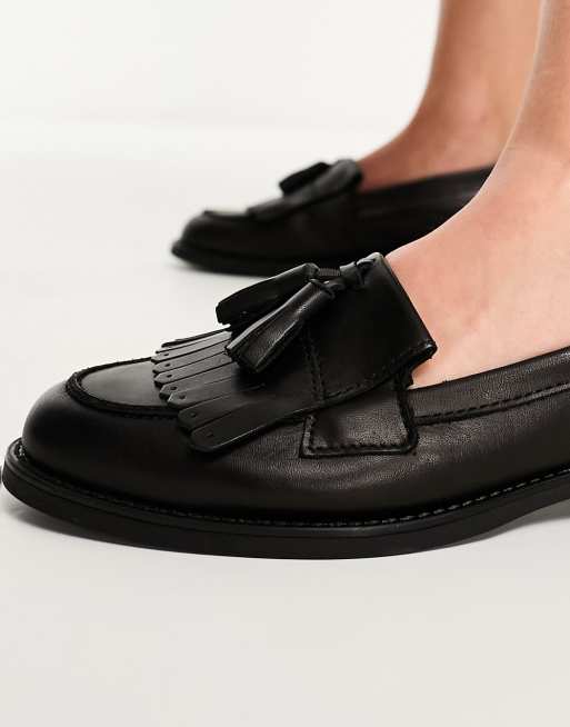 Black leather loafers store womens wide fit