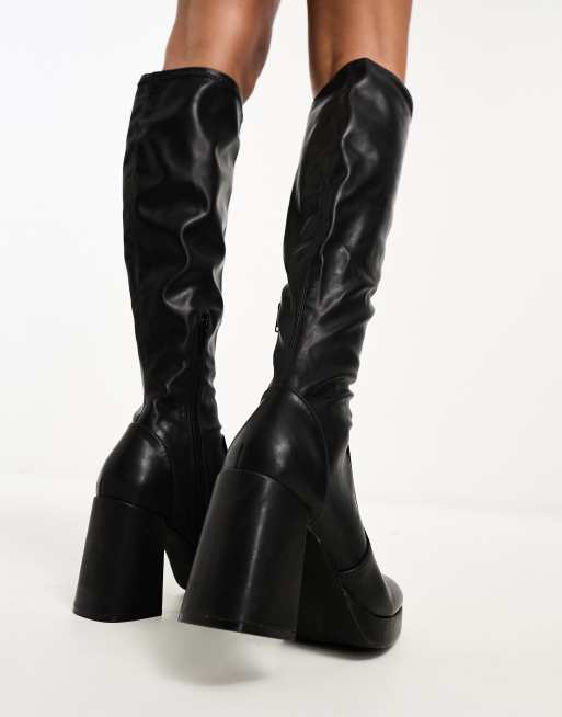 Schuh Wide Fit Della second skin heeled knee boots in black | ASOS