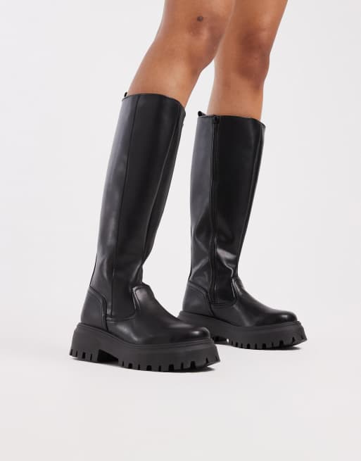 Schuh Wide Fit – Dianna – Czarne kozaki do kolan na grubej podeszwie, 3 z 4