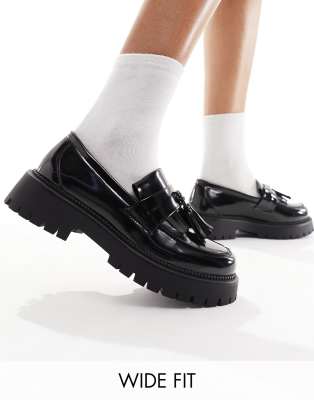 Schuh schuh Wide Fit Lachelle chunky tassel loafer in black patent