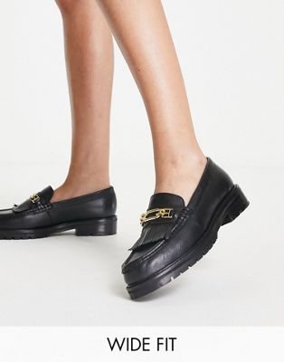 schuh Wide Fit Lana leather tassel loafers in black