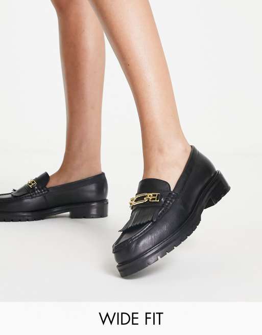 Schuh Wide Fit Lana leather tassel loafers in black