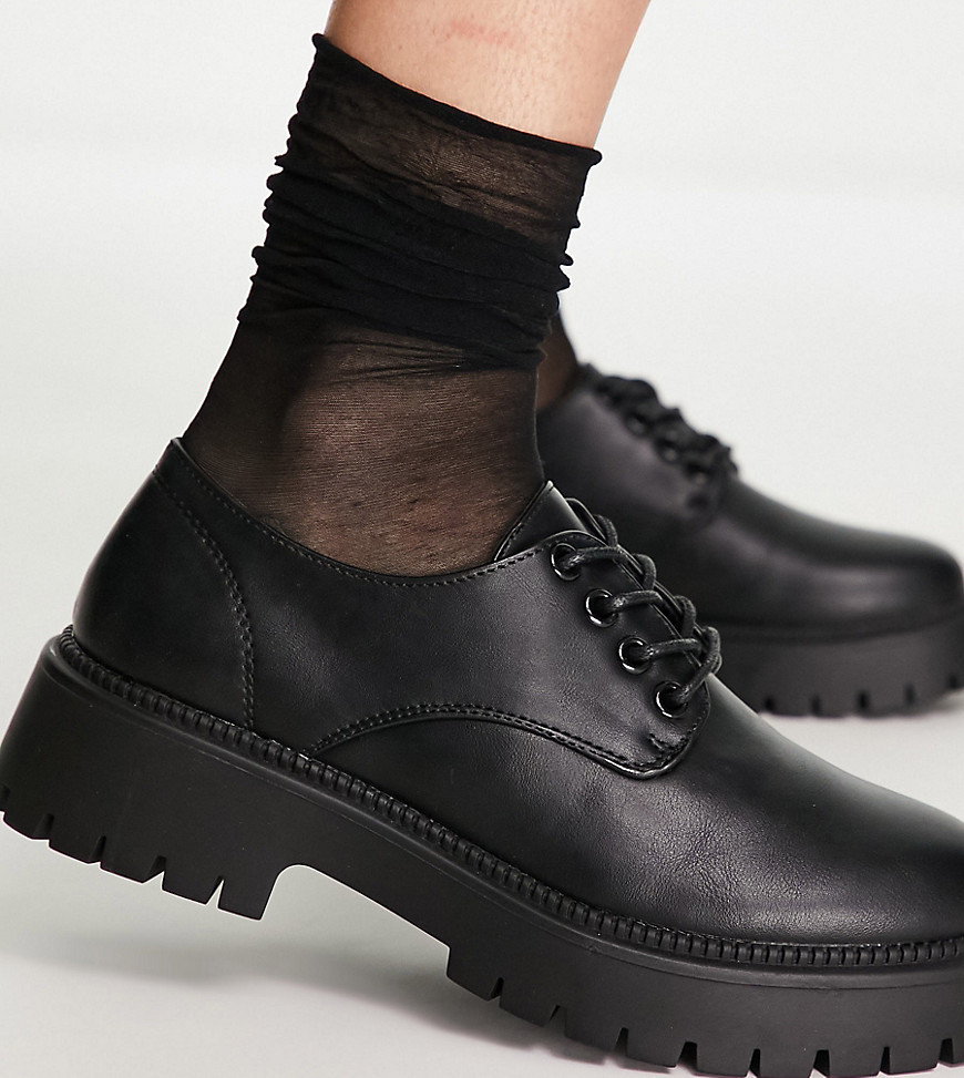 Wide Fit Lilibet chunky lace up shoes in black