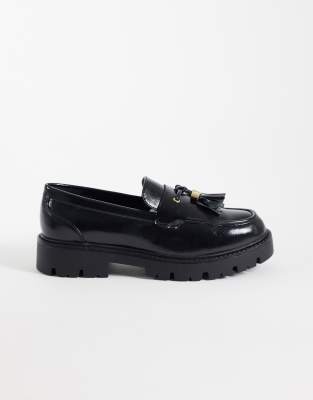 Schuh Wide Fit Livvy Chunky Tassel Loafers Black Patent
