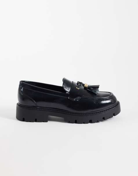 Schuh Wide Fit Livvy chunky tassel loafers black patent - view 1
