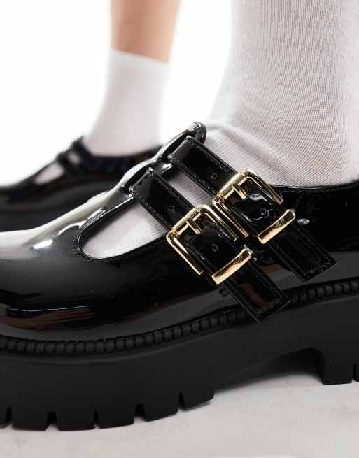 schuh - Wide Fit - Lucette - Mary Jane-sko med T-stang i sort læder, 3 af 4