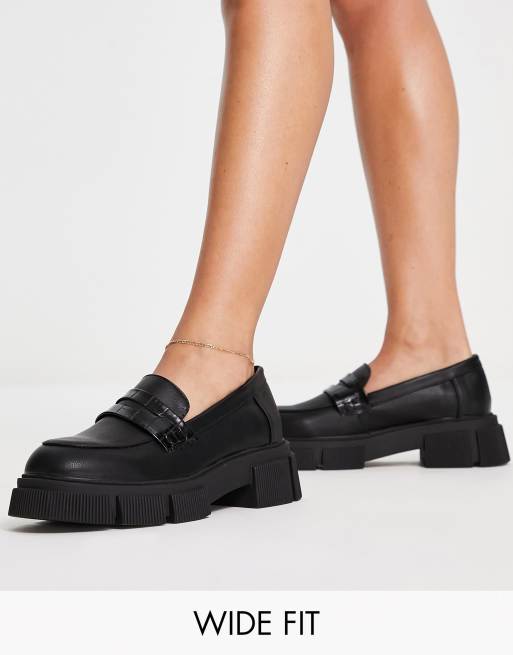 schuh Wide Fit Luke chunky loafers in black croc mix | ASOS