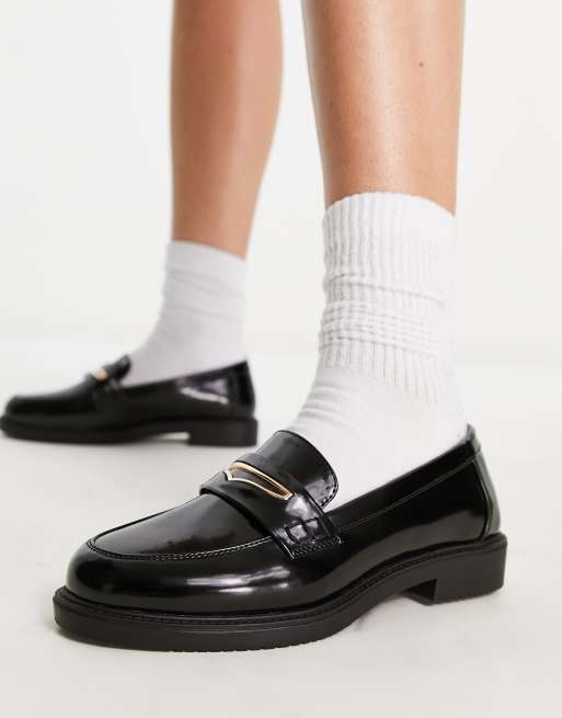 schuh Wide Fit Luther loafers in black hi shine | ASOS