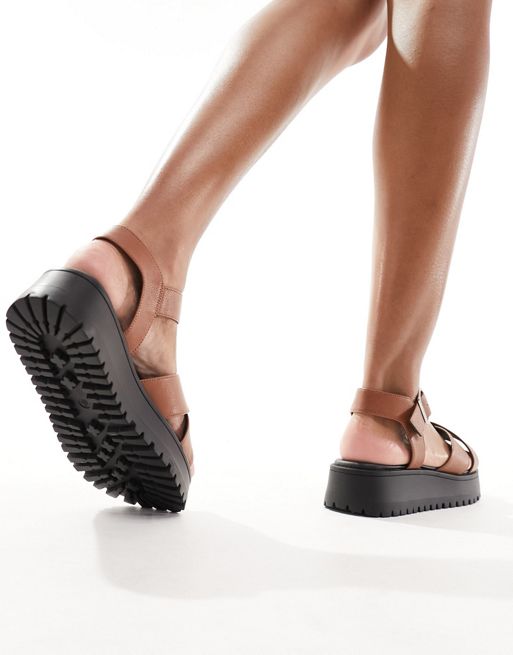 schuh Wide Fit Tera cross strap sandals in tan | ASOS