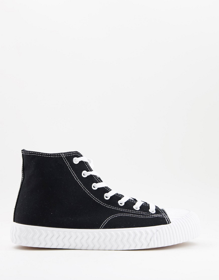 Schuh wilson hi top canvas trainers in black-White