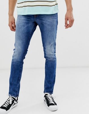 Scotch and Soda - Skim - Skinny-fit distressed jeans met wassing-Blauw