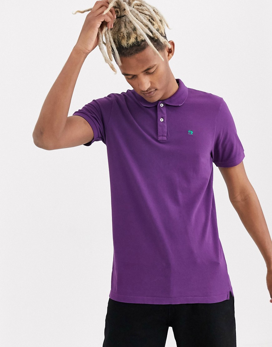 Scotch & Soda garment dyed polo shirt-Purple