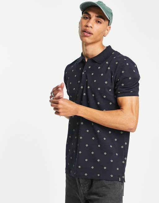 Scotch & Soda – Kurzärmliges Polohemd in Schwarz mit Geo-Print
