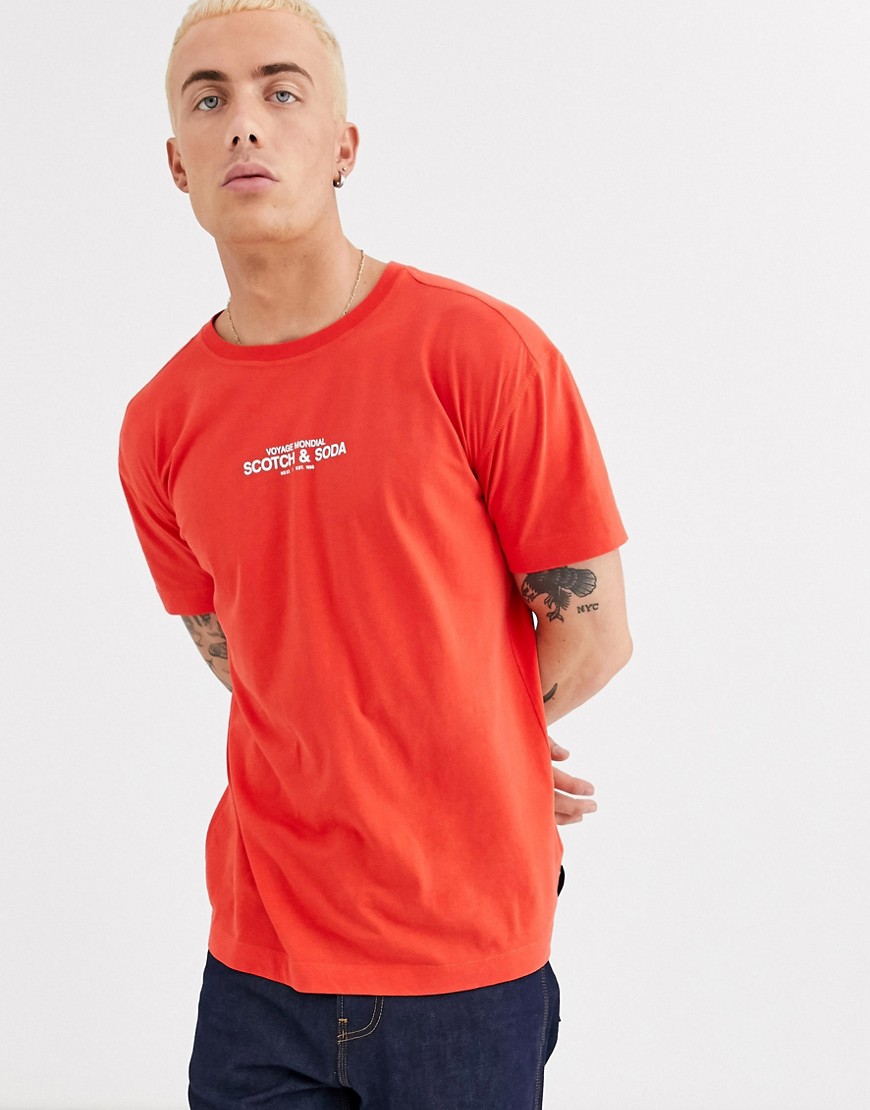 Scotch & Soda - T-shirt girocollo con logo-Rosso