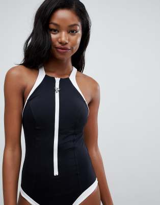 zipped swimming costume