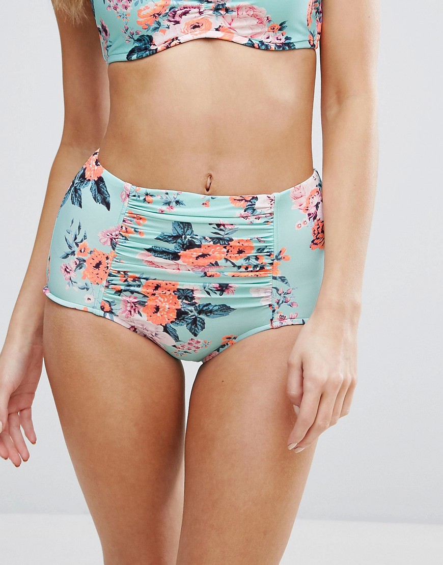 Seafolly – Blomstrede højtaljede bikinitrusser i stærkt netstof-Multifarvet