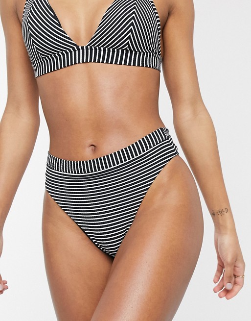 Seafolly high leg bikini bottom in black and white stripe