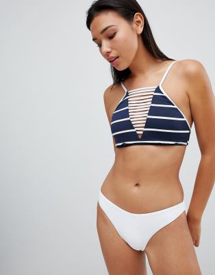 Seafolly stripe high neck bikini top-Blue