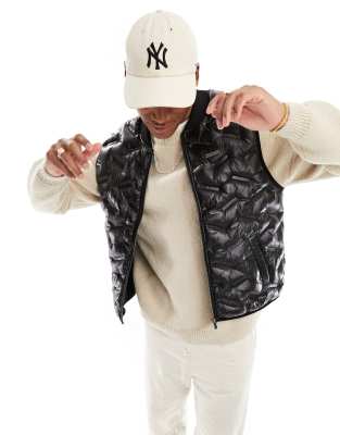 Sean John script puffer heat sealed gilet in black with all over debossing  - ASOS Price Checker