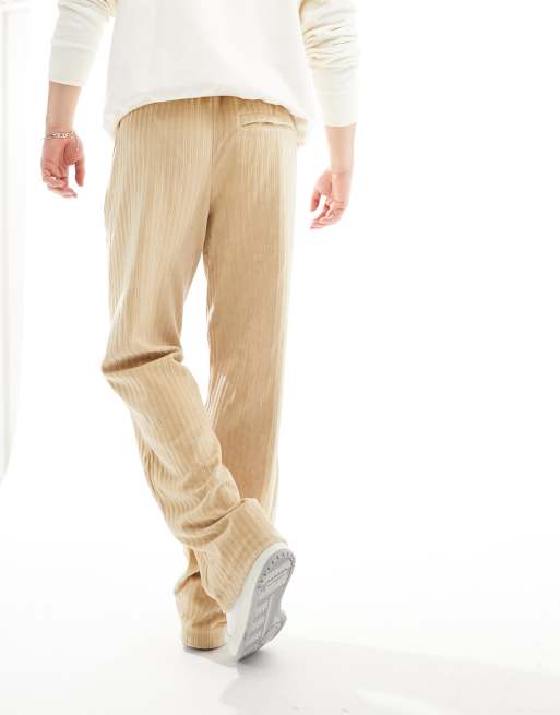Sean John – Gestreifte Jogginghose aus Velours-Jersey in Beige mit Schriftzug-Logo, 3 von 5