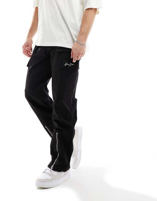 Sean John Pantalon cargo ample a logo manuscrit et ourlet fendu devant Noir ASOS