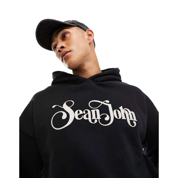 Sean John retro pullover hoodie in black with logo print ASOS