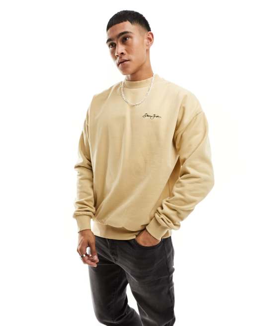 Sean John – Retro-Sweatshirt in Beige mit Schriftzug-Print auf Brust und Rücken, 2 von 4