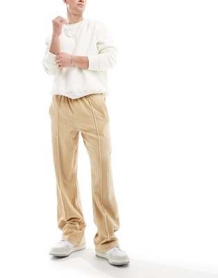 Sean John script logo jersey joggers in beige striped velour