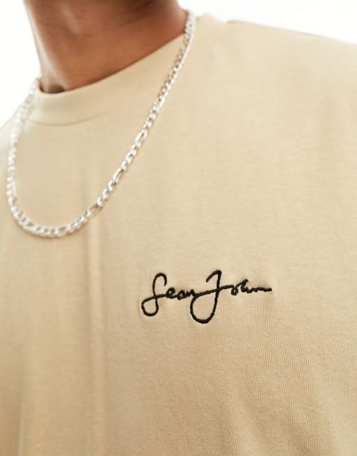 Sean John script t-shirt in beige with retro car back print | ASOS