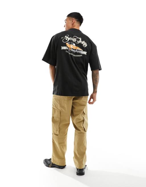 Sean John - Sort T-shirt med retrobils- og skriftprint på ryggen, 4 af 4