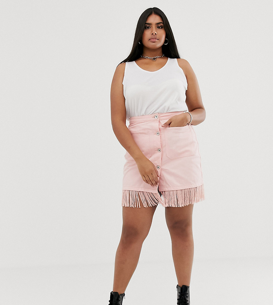 See You Never Plus fringed mini skirt-Pink