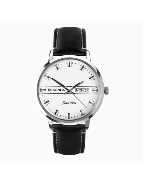 Sekonda - 1974 - Montre pour homme à cadran argenté 40 mm avec bracelet en cuir - view 1