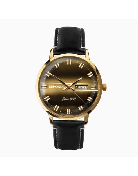 Sekonda - 1974 - Montre pour homme à cadran doré 40 mm avec bracelet en cuir - view 1
