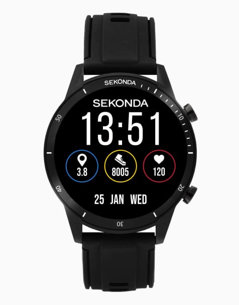 Sekonda Active go 45mm unisex round black smartwatch watch in black - view 1