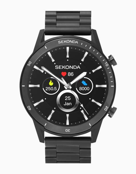 Sekonda Active lux 45mm unisex round black smartwatch with black bracelet in black - view 1