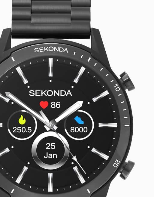 Sekonda Active lux 45mm unisex round black smartwatch with black bracelet in black, 4 of 7
