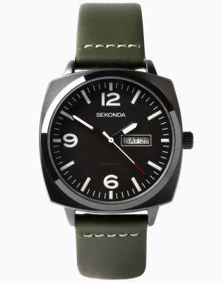 Sekonda – Airborne – Herrenuhr mit schwarzem Zifferblatt mit 43 mm Durchmesser und Lederarmband - view 1