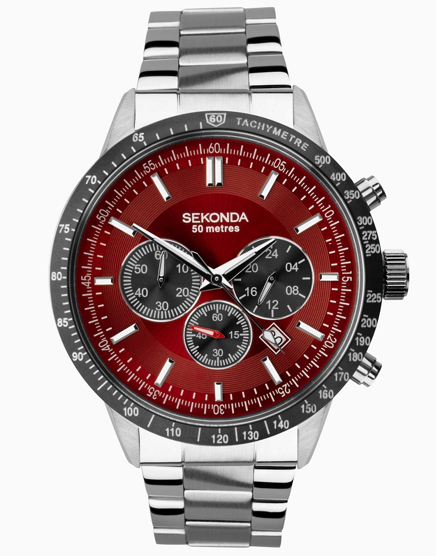 Sekonda analogue watch in red & silver