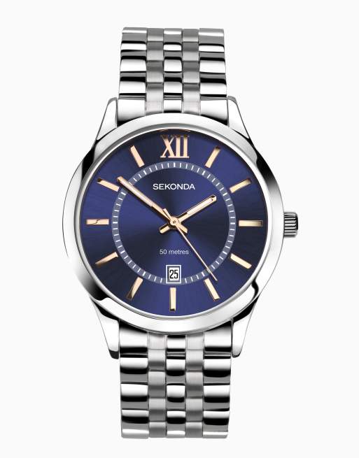  Sekonda analogue watch in silver & blue